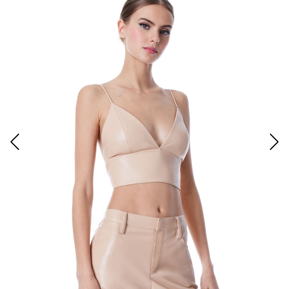 Alice + Olivia CARLI VEGAN LEATHER BRA TOP ALMOND 8 $195
